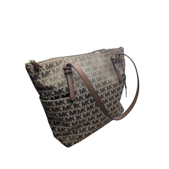 MICHAEL KORS JET SET EAST WEST LARGE BROWN SIGNATURE TOTE BAG - Picture 4 of 10